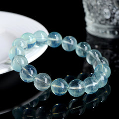 Natural Mint Green Aquamarine Round Bead Bracelet - Healing & Empowerment
