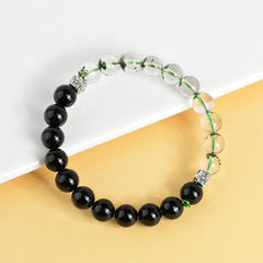 Natural Crystal Green Phantom Black Onyx Double Strand Bracelet - Confidence & Balance