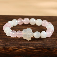 Natural Pink Crystal White Moonlight Bracelet - Purity & Healing