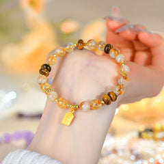 Natural Crystal Yellow Pagoda Crystal Yellow Tiger Eye Stone Disc Bead Bracelet - Wealth & Energy