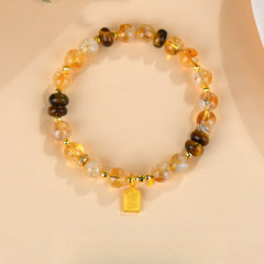 Natural Crystal Yellow Pagoda Crystal Yellow Tiger Eye Stone Disc Bead Bracelet - Wealth & Energy