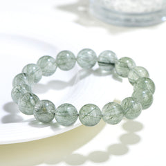 Natural Fine Hair Green Crystal Round Bead Bracelet - Balance & Healing