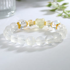 Natural White Phantom White Asai Yellow Crystal Lion Awakening Bracelet - Wealth & Healing