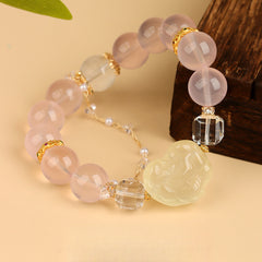 Natural Mozambique Starlight Pink Crystal Heart Nine-Tailed Fox Bracelet - Love & Harmony