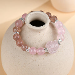 Natural Crystal Strawberry Quartz Pink Quartz Nine-Tailed Fox Bracelet - Love & Energy