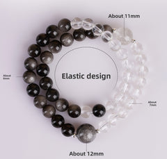 Natural Silver Obsidian White Crystal Double Circle Bracelet - Light & Strength