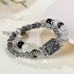 Natural Crystal Labradorite Black Rutilated Quartz Double Layer Bracelet - Growth & Energy
