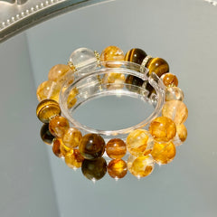 Clear Quartz Yellow Jasper Tiger's Eye Crystal Bracelet - Energy & Good Fortune