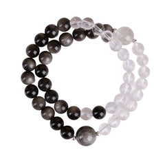 Natural Silver Obsidian White Crystal Double Circle Bracelet - Light & Strength