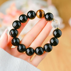 Natural Obsidian Bracelet White Crystal Xiangyun Beads - Career & Wealth