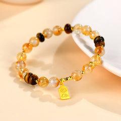Natural Crystal Yellow Pagoda Crystal Yellow Tiger Eye Stone Disc Bead Bracelet - Wealth & Energy