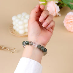 Natural Crystal Green Rutilated Quartz Black Gold Super White Crystal Sugar Cube Bracelet - Emotion & Balance