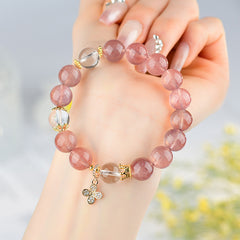 Natural Crystal Strawberry Crystal Five-petal Flower Bracelet - Love & Energy