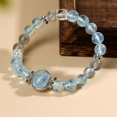 Natural Crystal Aquamarine Magic Box Gray Moonlight Bracelet - Healing & Energy