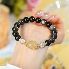 Wholesale Natural Silver Obsidian Golden Rutilated Quartz White Crystal Bracelet - Energy & Wisdom