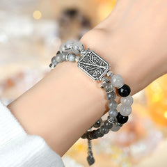 Natural Crystal Labradorite Black Rutilated Quartz Double Layer Bracelet - Growth & Energy