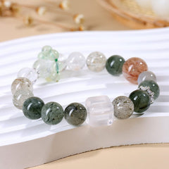 Natural Crystal Green Rutilated Quartz Black Gold Super White Crystal Sugar Cube Bracelet - Emotion & Balance