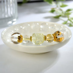 Natural White Phantom White Asai Yellow Crystal Lion Awakening Bracelet - Wealth & Healing