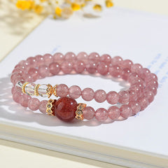 Natural Strawberry Quartz White Crystal Double Ring Bracelet - Purification & Soul
