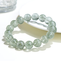 Natural Fine Hair Green Crystal Round Bead Bracelet - Balance & Healing