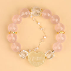 Natural Mozambique Starlight Pink Crystal Heart Nine-Tailed Fox Bracelet - Love & Harmony
