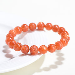 Gold Sunstone Round Bead Bracelet Full Color Gold Sun Beaded Bracelet - Energy & Vitality