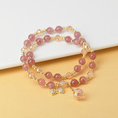 Natural Crystal Strawberry Crystal Double Circle Bracelet - Love & Romance
