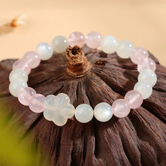 Natural Pink Crystal White Moonlight Bracelet - Purity & Healing