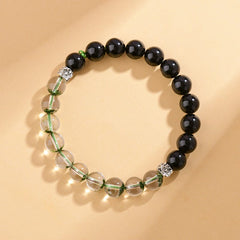 Natural Crystal Green Phantom Black Onyx Double Strand Bracelet - Confidence & Balance