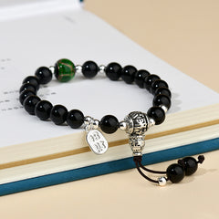 Natural Obsidian Bracelet Green Fragrant Gray Colored Glaze Buddha Beads Rosary Women's Bracelet - Confidence & Energy