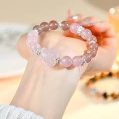 Natural Crystal Strawberry Quartz Pink Quartz Nine-Tailed Fox Bracelet - Love & Energy