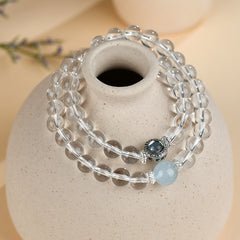 Natural White Crystal Aquamarine Double Circle Bracelet - Wisdom & Calm