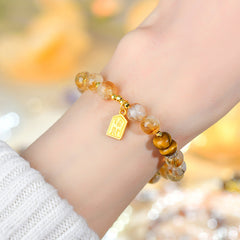 Natural Crystal Yellow Pagoda Crystal Yellow Tiger Eye Stone Disc Bead Bracelet - Wealth & Energy