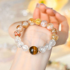 Natural Crystal Yellow Pagoda Crystal Tiger Eye Stone White Acai Bracelet - Wealth & Energy