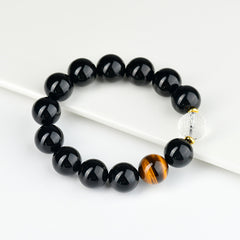 Natural Obsidian Bracelet White Crystal Xiangyun Beads - Career & Wealth