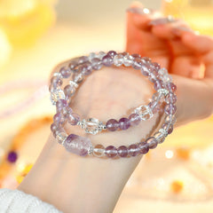 Natural Amethyst Rutilated Quartz Beads Double Circle Bracelet - Awakening & Healing