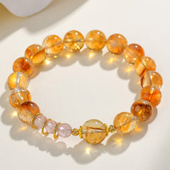 Natural Crystal Yellow Pagoda Crystal Strawberry Crystal Bracelet - Wealth & Luck