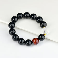 Natural Obsidian Bracelet White Crystal Xiangyun Beads - Career & Wealth