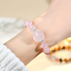 Natural Crystal Strawberry Quartz Pink Quartz Nine-Tailed Fox Bracelet - Love & Energy