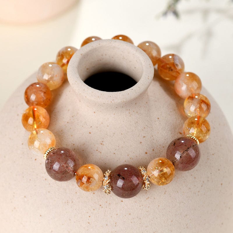 Natural Crystal Yellow Tower Crystal Strawberry Crystal Bracelet - Wealth & Luck