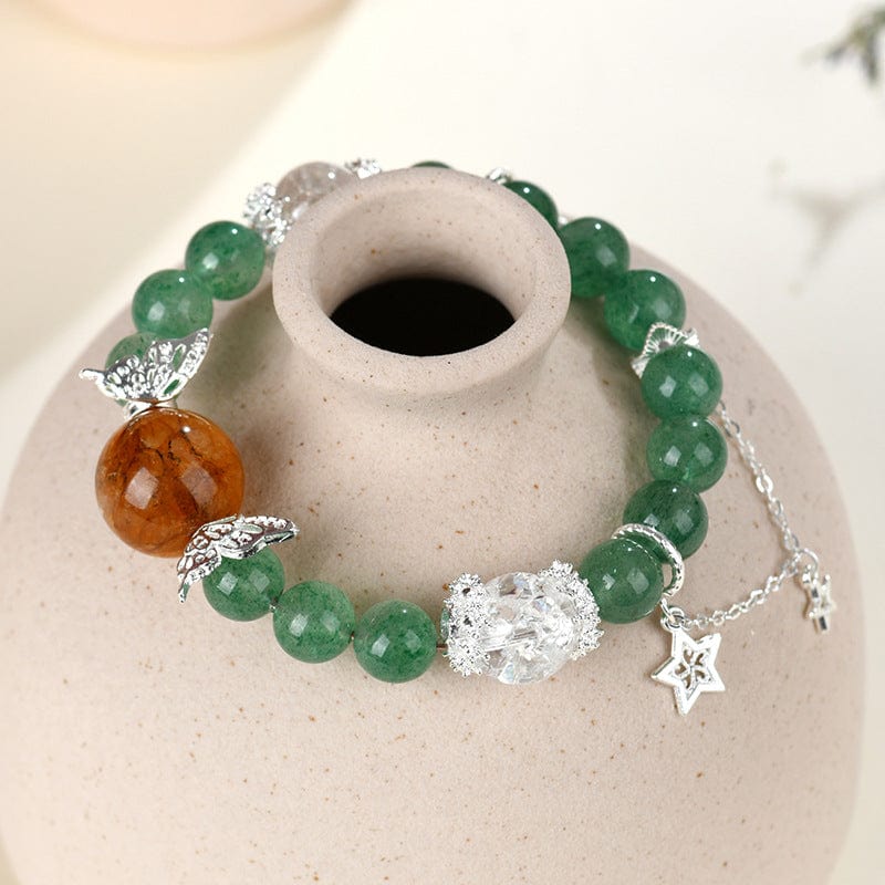 Crystal Green Strawberry Yellow Gum Flower Star Tassel Butterfly Bracelet - Energy & Luck