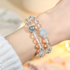 Natural White Crystal Aquamarine Double Circle Bracelet - Wisdom & Calm