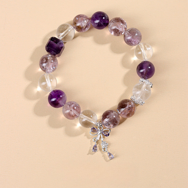 Natural Amethyst Purple Tower Crystal White Crystal Bracelet - Energy & Spirituality