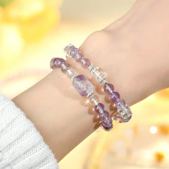 Natural Amethyst Rutilated Quartz Beads Double Circle Bracelet - Awakening & Healing