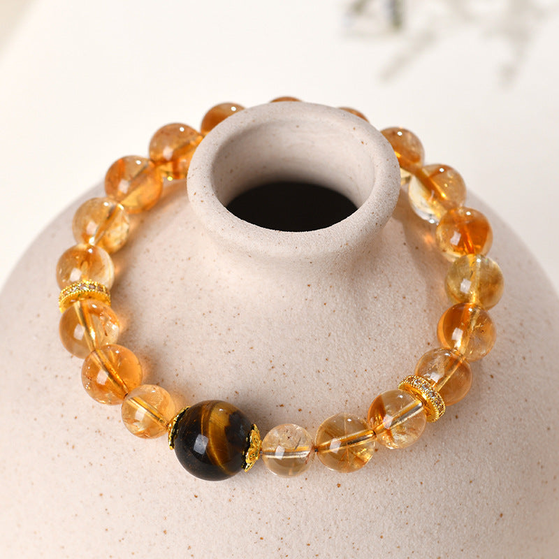 Natural Crystal Yellow Pagoda Crystal Yellow Tiger Eye Stone Bracelet - Wealth & Good Fortune