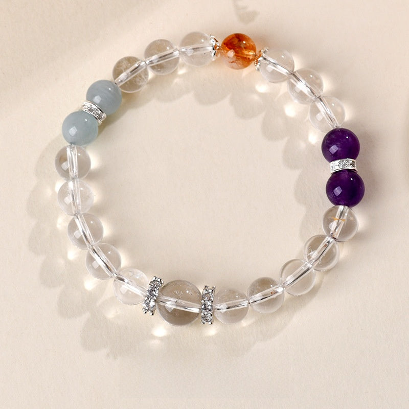 Natural White Crystal Amethyst Aquamarine Yellow Tower Crystal Bracelet - Purity & Energy