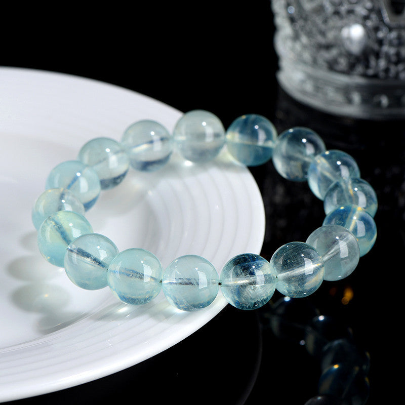 Natural Mint Green Aquamarine Round Bead Bracelet - Healing & Empowerment