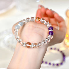 Natural White Crystal Amethyst Aquamarine Yellow Tower Crystal Bracelet - Purity & Energy