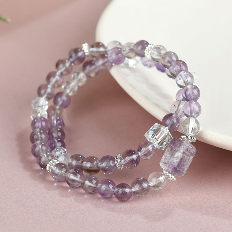 Natural Amethyst Rutilated Quartz Beads Double Circle Bracelet - Awakening & Healing