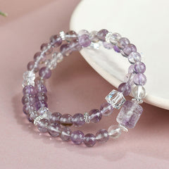 Natural Amethyst Rutilated Quartz Beads Double Circle Bracelet - Awakening & Healing